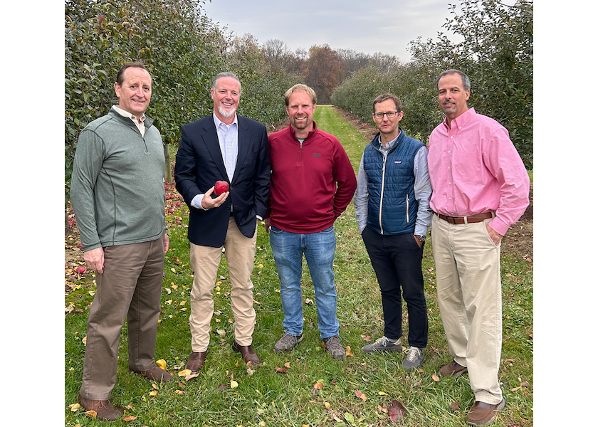 Pictured from left: Jim Bair, U.S. Apple; Doug McKalip, office of the U.S. trade representative; Corey McCleaf, Cherry Hill Orchards & Farm Market; Ryan Hess and Andy Figart, Hess Brother’s Fruit Co.