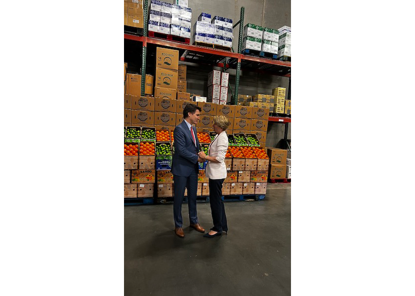 International Fresh Produce Association CEO Cathy Burns speaks with Canadian Prime Minister Justin Trudeau.