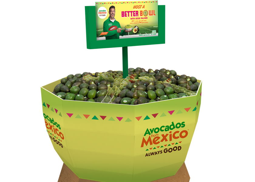 Dallas-based Avocados From Mexico is offering retailers a thematic avo bowl bin to encourage consumers to buy avocados so that they can host game-day parties featuring fresh guacamole, says Stephanie Bazan, vice president, commercial strategy and execution.