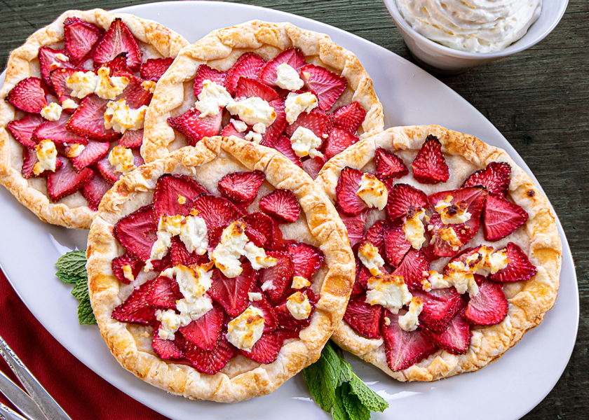 Florida’s Department of Agriculture and Consumer Services plans to promote Florida strawberries through its Fresh From Florida program from December through March, says Susie McKinley, director of the division of marketing and development. FDACS features a recipe for Florida strawberries and goat cheese tart on its website.