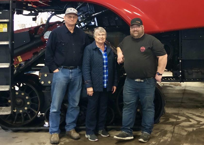 Based in northcentral Indiana’s Marshall County, Marvin Houin, left, farms 4,900 acres of corn, soybeans, and wheat, alongside his wife, Diane, and son, Charlie. 