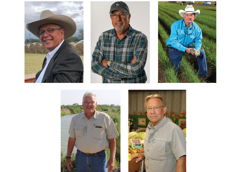 The Texas International Produce Association will induct (top from left) Danny Arnold of AW Produce, James Bassetti of Little Bear Produce, Bruce Frasier of Dixondale Farms, (bottom from left) Frank Schuster of Val Verde Vegetable Co. and Bernie Thiel of Sunburst Farms into its hall of fame.