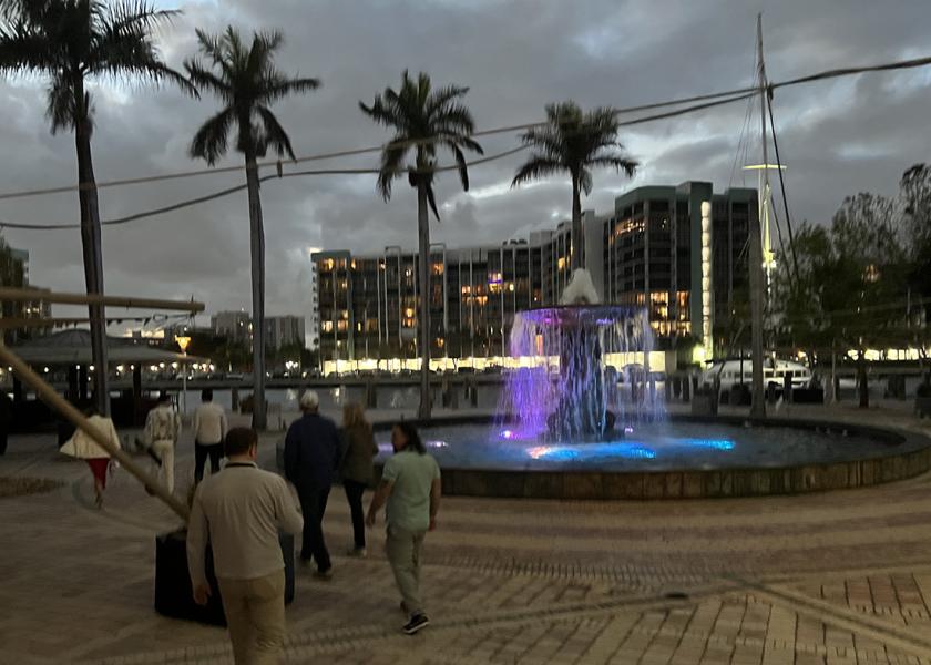 GOPEX 2024 attendees make their way to the yacht party on Fort Lauderdale's intracoastal waterway, Jan. 22.