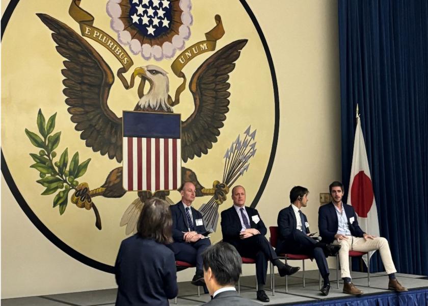 From left, J.R. Simplot Co.’s Gary Rudgers, Pairwise’s Dan Jenkins and GDM’s Agustin Herrera Vegas and Tomas Tresca participated in a roundtable hosted by the U.S. Embassy in Toyko.