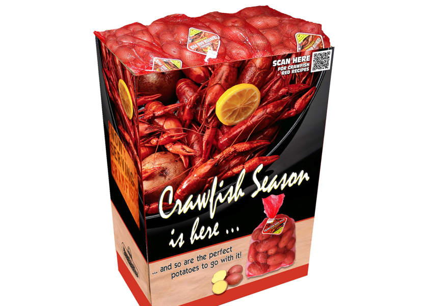 Retail grocer POS support for MountainKing’s Red, Gold and Medley Crawfish Packs includes high-graphic half-size bins, custom display signage and optional display sleeves for secondary displays.