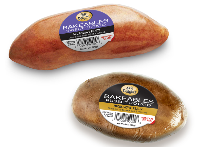 Available in U.S. No.1 russet and sweetpotato varieties, the non-GMO, all-natural and shelf-stable Side Delights Bakeables are individually wrapped for microwave use and ready to eat in eight minutes.