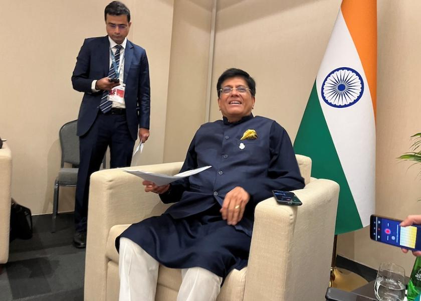 FILE PHOTO: India's Minister of Commerce Piyush Goyal prepares to brief journalists at a WTO meeting in Abu Dhabi, United Arab Emirates, February 29, 2024. 
