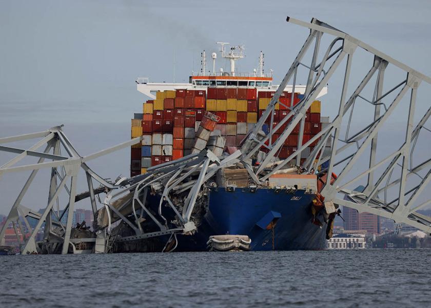 A view of the Dali cargo vessel which crashed into the Francis Scott Key Bridge causing it to collapse in Baltimore, Maryland, U.S., March 26, 2024.