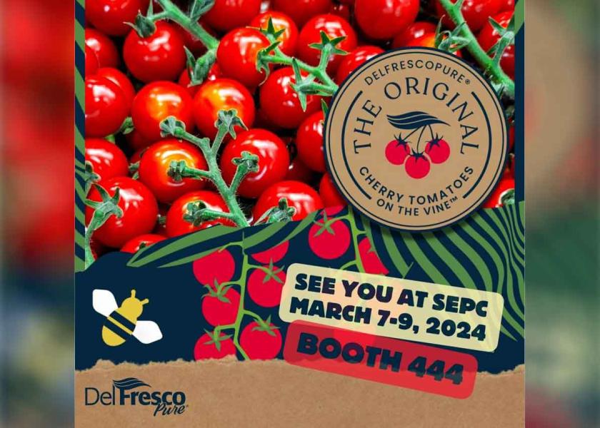 DelFrescoPure says it will introduce its new on-the-vine cherry tomatoes at the Southeast Produce Council's Southern Exposure event in Tampa, Fla.