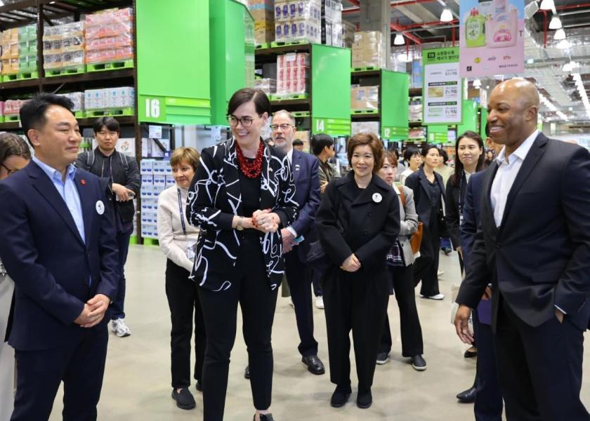 USDA trade mission participants visit an E-Mart Traders Wholesale Club store in Seoul, where they observed sampling promotions for U.S. beef and pork.