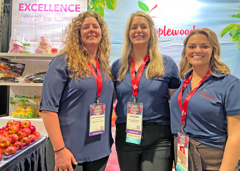 Sara Palmisano, business development manager with FirstFruits Farms; Heather Childs, sales manager with Applewood Fresh Growers; and Shelby Miller, sales and marketing specialist with Applewood Fresh Growers, are shown at SEPC's Southern Exposure.
