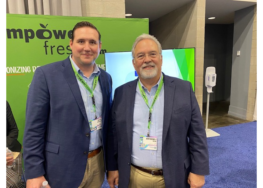 From left, EmpowerFresh Chief Operating Officer Jesse Himango and Chief Visionary Officer Anthony Totta spoke to attendees at the March 25-26 Associated Wholesale Grocers' seventh annual Innovation Showcase about the firm's cloud-based software for managing fresh produce department operations.