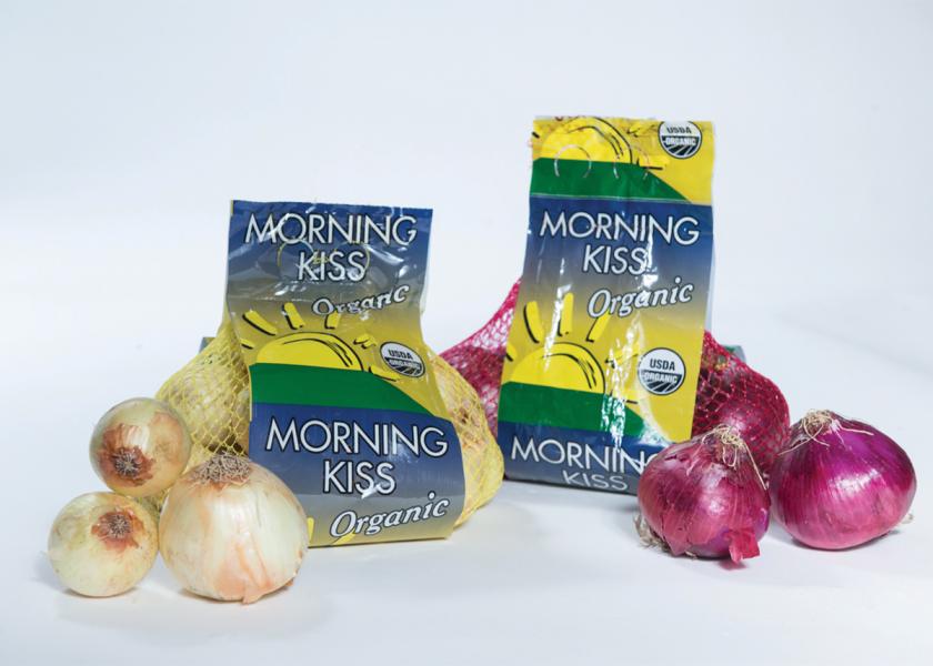 Morning Kiss Organic says it will have organic Eastern-grown red, yellow and white onions, along with hand-cultivated organic Vidalia onions, this spring.