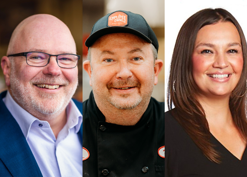 Shown from left are Kevin Brooks, chief revenue officer for Procurant; Mark Kowalkowski, corporate executive chef for Oliver’s Market; and Vanessa Nieto, director of foodservice for Raley’s.