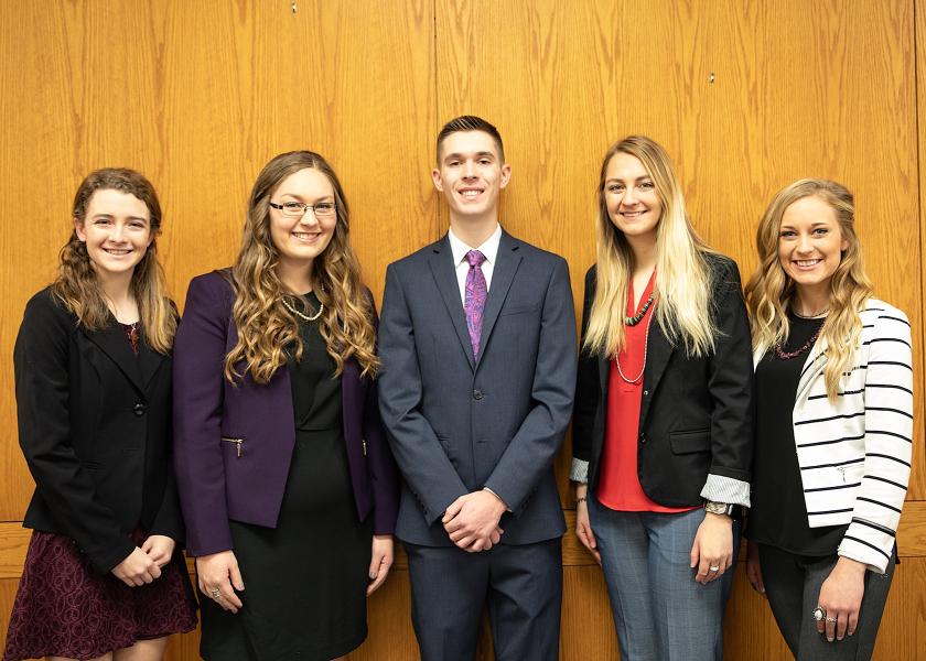 Abbey Schiefelbein, Kimball, Minn.; Katie Lybarger, Garnett, Kansas; Colton Ivers, Austin, Minn.; Hannah Williams, Kearney, Neb.; and Annie Schoetmer, Batesville, Ind.