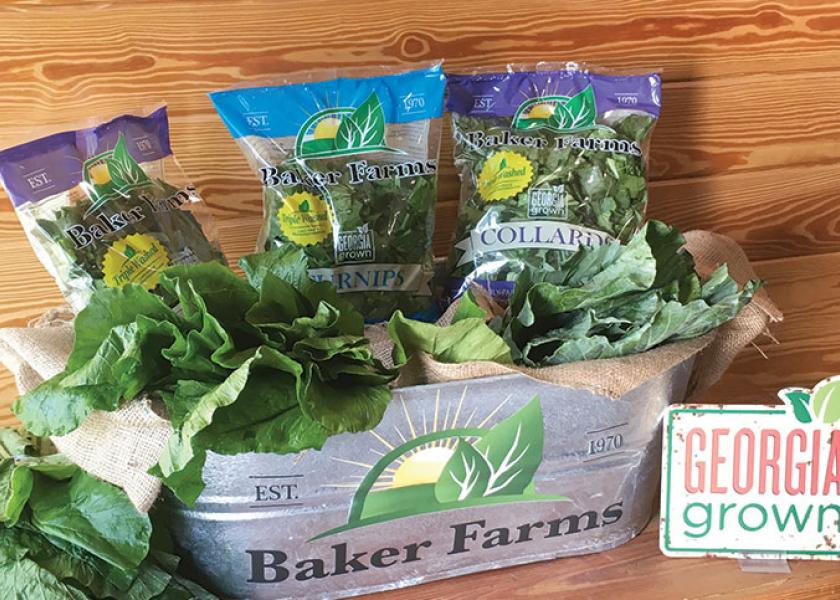 Baker Farms’ 1-pound Rootables bags of turnip and beet greens are doing well entering their second spring season, says Heath Wetherington, director of operations.