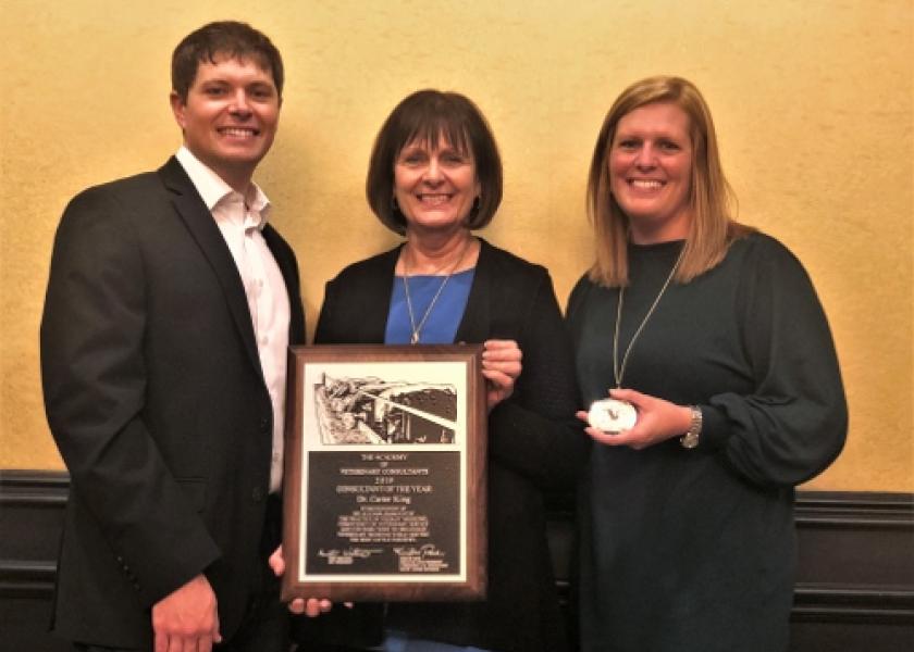 Dr. King’s family accepted the award on his behalf. Pictured left to right: son Clint King, wife Rochelle King and daughter Mandy Madden.