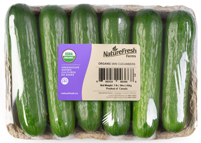 NatureFresh is offering a compostable fiber tray for cucumbers. 