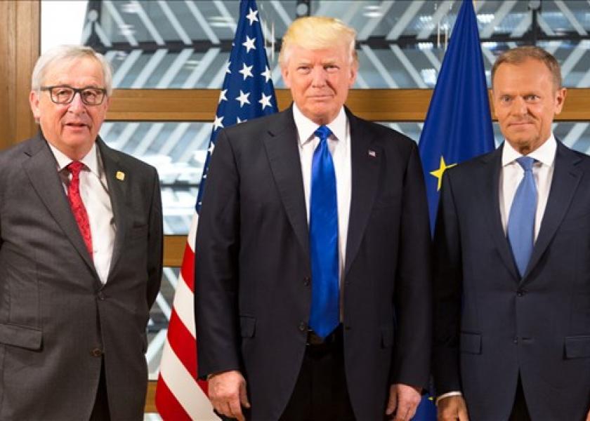 President Donald Trump meets with European Union leaders, President Jean-Claude Juncker and European Council President Donald Tusk at the European Union Headquarters in Brussels, Photo Date: 5/25/2017