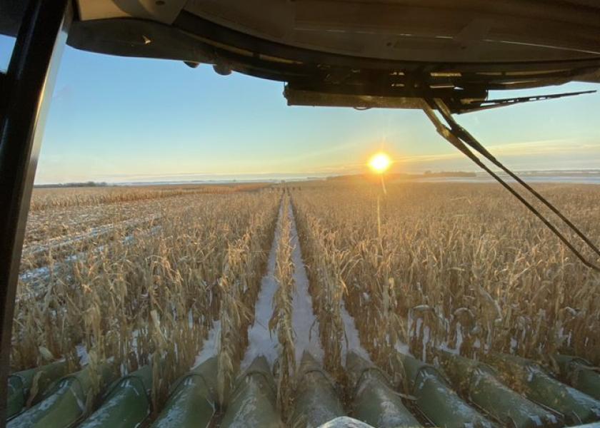 Harvest came to a halt in some areas seeing snow, while other farmers continued to roll on with corn. The sudden shift to winter weather may be short-lived. 