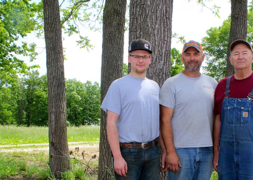 Three generations of Pembertons, including Brian, father Richard and son Cade, run the grassland farm in the northwest corner of Monroe County.