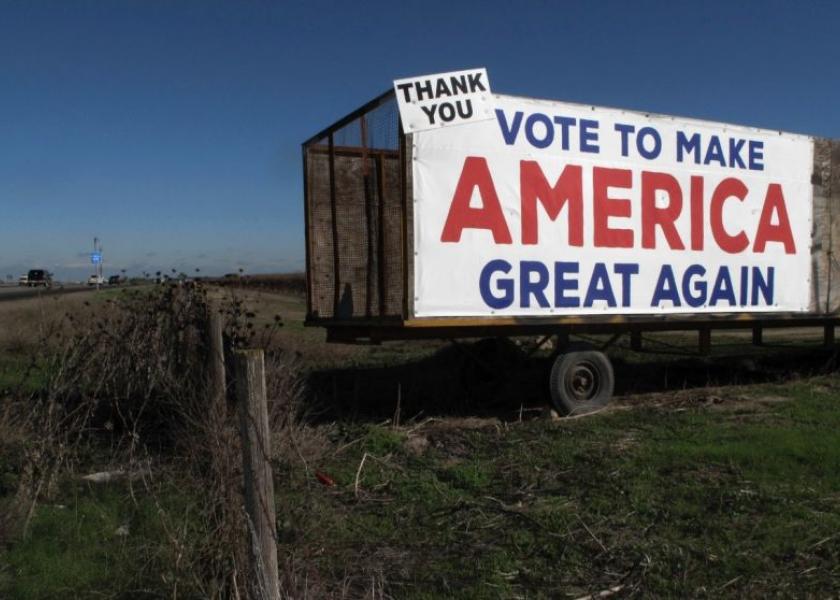 A Donald Trump sign along a highway near Los Banos, California.
